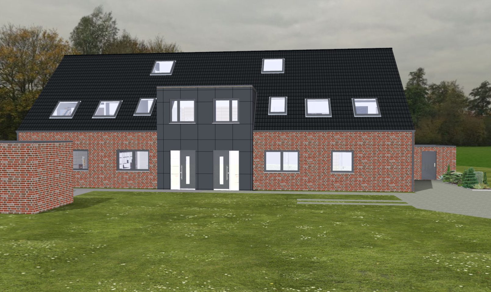 Neubau eines Zweifamilienhauses in Rheine Frontansicht